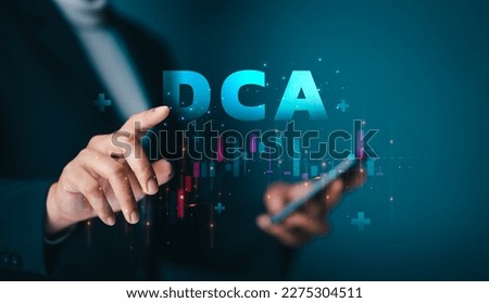 Business woman holding of the dollar cost average icon and investment graph , How To DCA device the best choice to control investment financial and guarantee worth return, high risk high return.