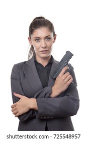 Business Woman Holding Gun Looking Camera Stock Photo 725548957 ...