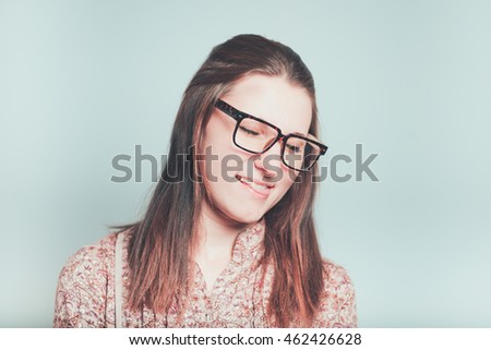 Business woman laughing with you, isolated