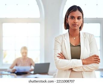 Business Woman, Leader And Ceo Office Portrait, Confidence Or Ambition. Motivation, Manager Or Female Boss Worker In India Standing For Feminine Leadership Empowerment, Success Vision Or Company Goal