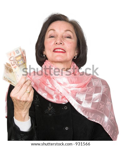 Millionaire business woman holding dollar bills - isolated over