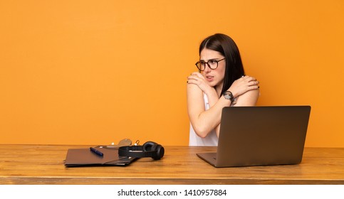 Business Woman In A Office Freezing