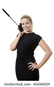 Business Woman On The Phone Talking Showing You How Not To Use A Selfie Stick