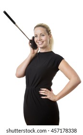 Business Woman On The Phone Talking Showing You How Not To Use A Selfie Stick