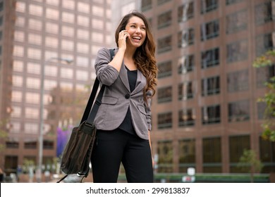 Business Woman On Way To Work Young Executive Successful Happy Smile Walking City