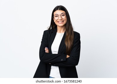 Business Woman Over Isolated White Background Laughing