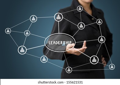 Business Woman Present Leadership Connection Diagram Concept
