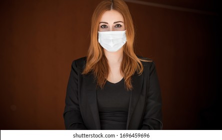 Business Woman Protect Mask, Stop Virus, Save Yourself