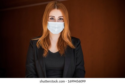 Business Woman  In Protect Mask, Stop Virus, Save Yourself