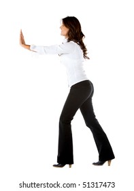 Woman Pushing Wall Isolated Over White Stock Photo Shutterstock