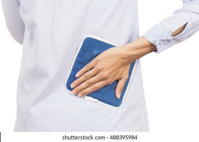 Business Woman Putting An Ice Pack On Her Back Pain