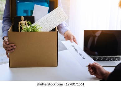 Business Woman Sending Resignation Letter To Boss For Dismiss Contract Employer. Concept Resign Depress And Resignation.