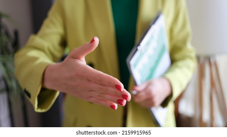 Business Woman Shaking Hands And Business Arrangement. Successful Business Partner Concept
