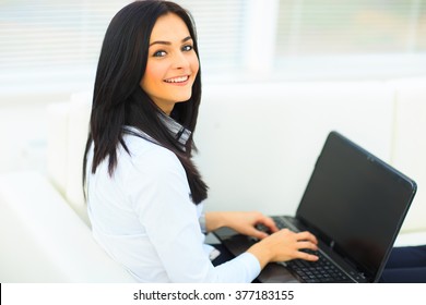 Business Woman Showing Blank Laptop