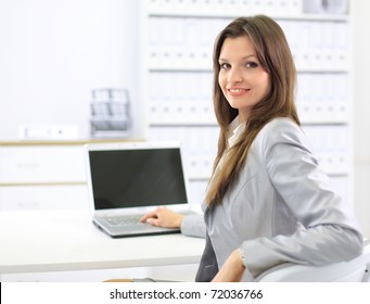 Business Woman Showing Blank Laptop