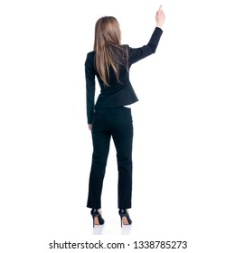 Business Woman Showing Pointing On White Background Isolation, Back View