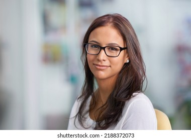 Business Woman Smiling And Looking Happy At Her New Job, Satisfied And Ready To Provide A Public Service. Portrait Face Of A Young, Attractive Smiling Female, Eager For A New Challenge And Career