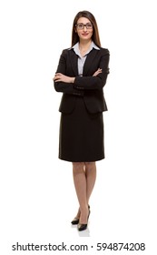  Business Woman Standing Isolated White Background.