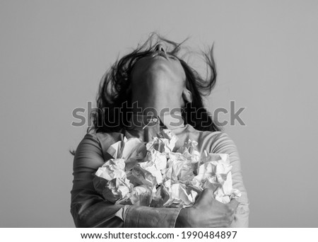 Similar – a girl with blue eyes and long hair with a beard of gerbera flowers