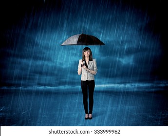 Business Woman Standing Rain Umbrella Concept Stock Photo 333999962 ...