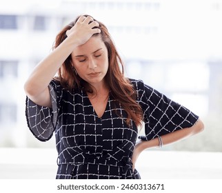 Business woman, stress and management with burnout or sad, hands and task in office. Anxiety, headache and pressure for employee for paperwork, deadline and review or frustrated for company. - Powered by Shutterstock