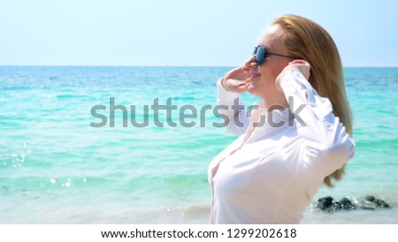 Similar – Surfer woman and yellow surfboard-France