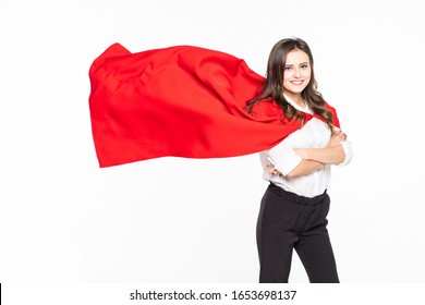 Business woman in superwoman wear isolated on white background - Powered by Shutterstock