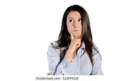 Business Woman Thinking On White Background