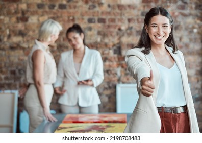 Business Woman Thumbs Up For Motivation, Success And Thank You Agreement And Praise. Portrait Of Happy, Smile And Excited Winner, Job Worker And Like Emoji Review For Goal, Yes Vote And Trust Support