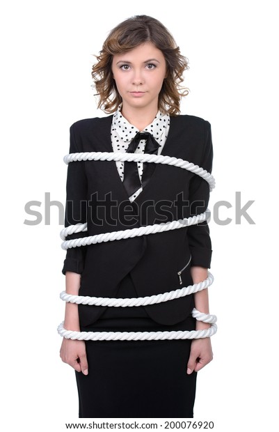 Business Woman Tied Rope Isolated On Stock Photo Edit Now