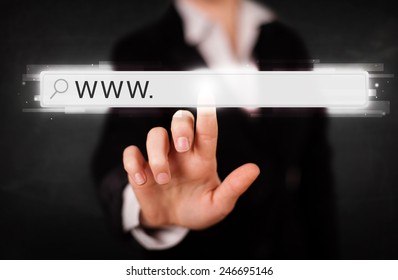 Business Woman Touching Web Browser Address Bar With Www Sign 