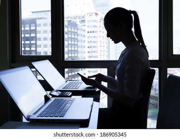 Business woman using computer at the office.