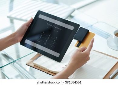 Business Woman Using Credit Card Reader To Accept Payment