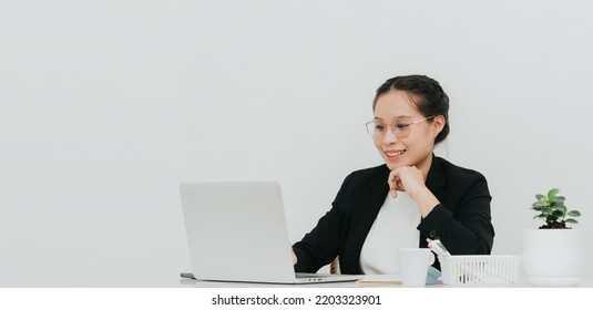Business Woman Watching Professional Training Class, Distance Learning From Home Office, Conference Calling In Virtual Chat Meeting.