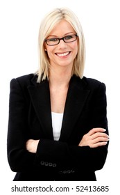 Business woman wearing glasses isolated over a white background
