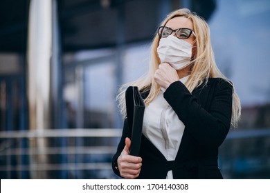 Business Woman Wearing Mask Outside The Business Center