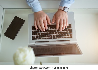 Business Woman Working At Laptop, No Face