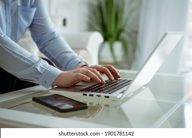 Business Woman Working At Laptop, No Face