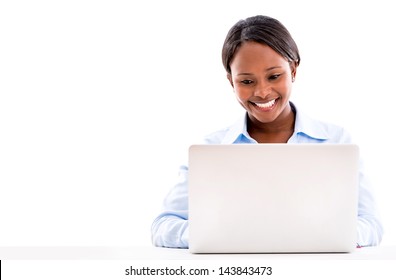 Business Woman Working Online On A Laptop Computer - Isolated