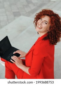 Business Woman Working Remotely With Computer Outdoors