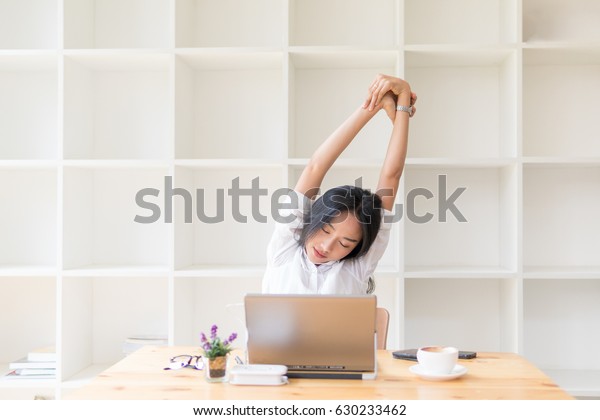 Business Woman Working Stretch Oneself Laptop Stock Photo Edit