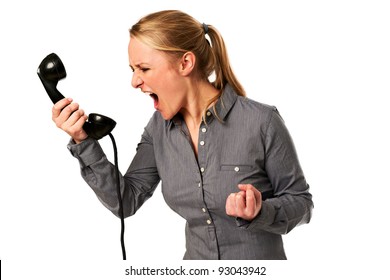 Business Woman Yelling At Phone