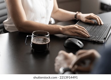 Business Womans Hands Typing On Laptop