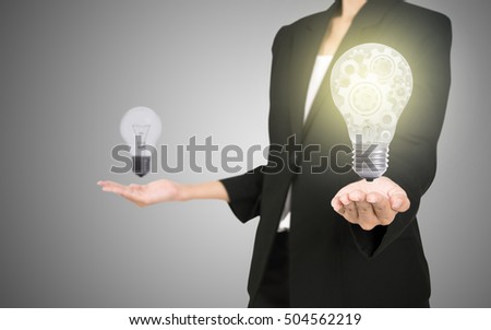 business women and lightbulb innovation concept presented by a consultant in management business.