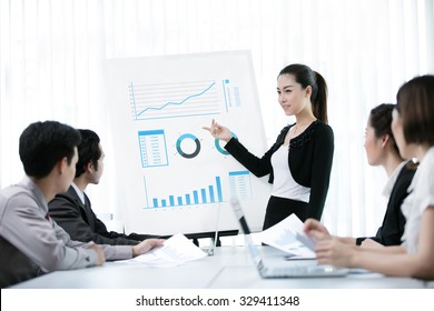 Business Women Are Offered A Job As A Graph At A Meeting Of The Company