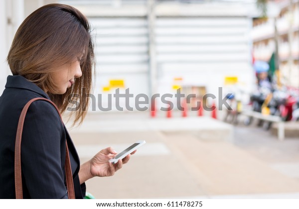 Business Women Playing Mobile Phone Sitting Stock Photo Edit Now