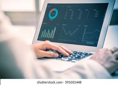Business women reviewing data in financial charts and graphs - Shutterstock ID 591031448