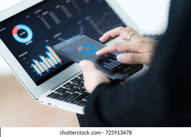 Business women reviewing data in financial charts and graphs - Shutterstock ID 725913478
