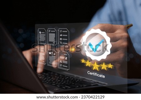Business work and Assessment for the certificate concept, online survey exam and choose the right answer in the exam international standard certification of product