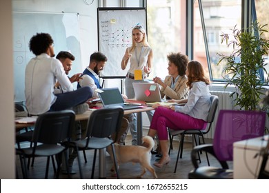 Business young woman  talking on presentation financial statistics at briefing in office. - Powered by Shutterstock